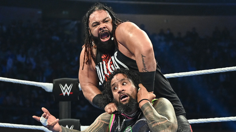 Jacob Fatu in action against Jimmy Uso during SmackDown at Olimpic Arena on March 14, 2025 in Barcelona, Spain.