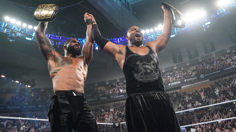 The Street Profits raise their tag team titles on "WWE SmackDown"