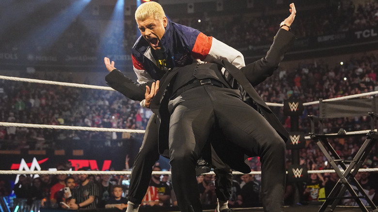 Cody Rhodes prepares to deliver Cross Rhodes to The Miz in the ring on "WWE SmackDown"