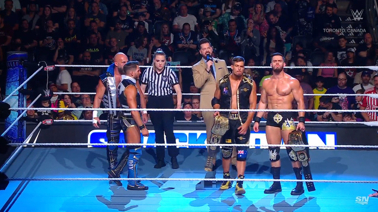 The two teams in the ring