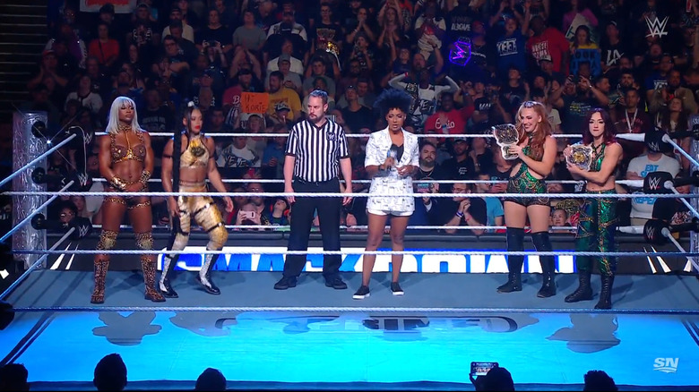 The two teams in the ring