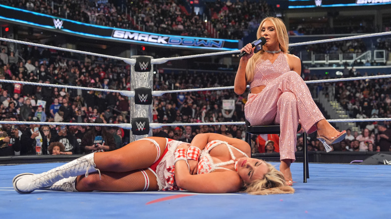 Tiffany Stratton and Charlotte Flair on WWE SmackDown