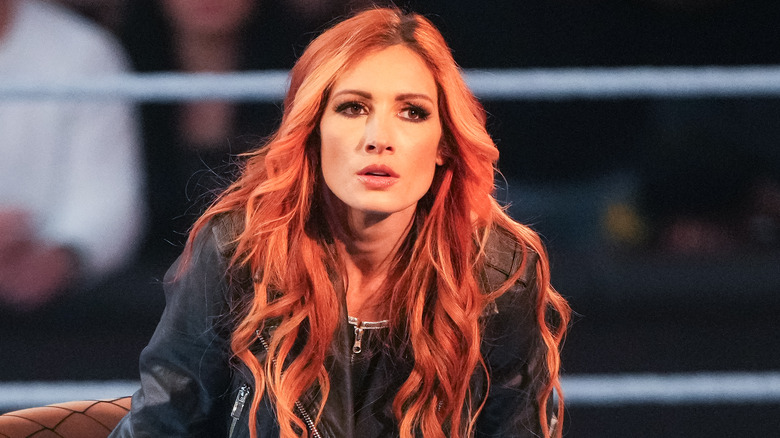 Becky Lynch looks at the crowd