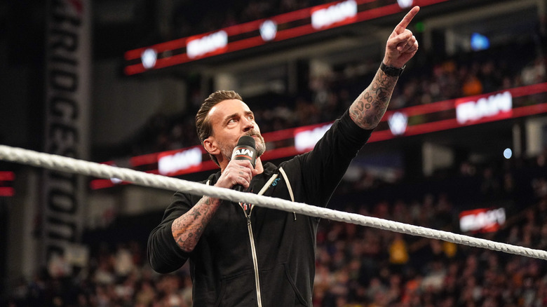 CM Punk cutting a promo during "Monday Night RAW," February 2025