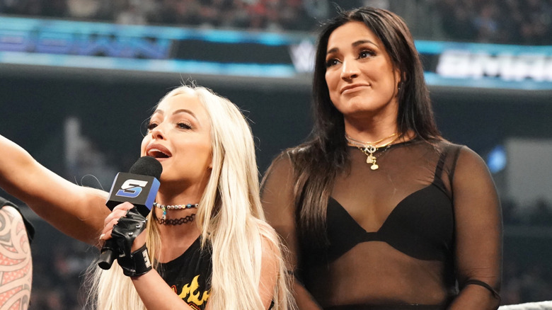 Dominik Mysterio, Liv Morgan and Raquel Rodriguez in-ring during WWE SmackDown at Barclays Center on November 1, 2024 in New York City.