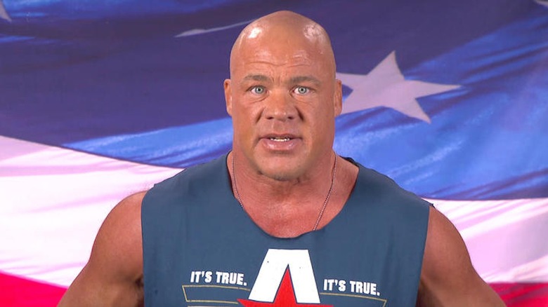 Kurt Angle speaks to the camera