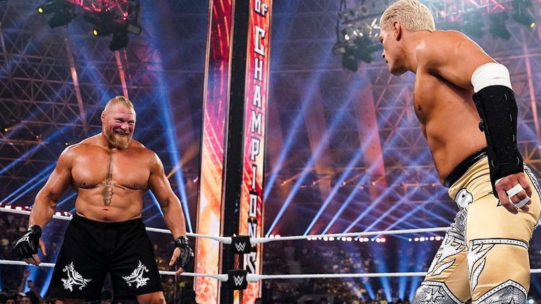 Cody Rhodes and Brock Lesnar meet in the ring