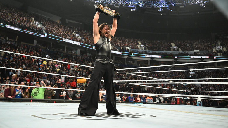 Shinsuke Nakamura celebrates his win during WWE Survivor Series: War Games at Rogers Arena on November 30, 2024 in Vancouver, Canada.