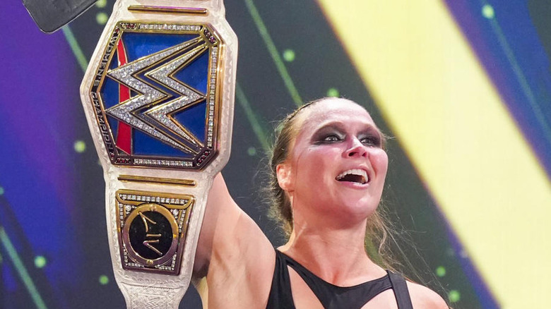 Ronda Rousey holds the "WWE SmackDown" Women's Championship
