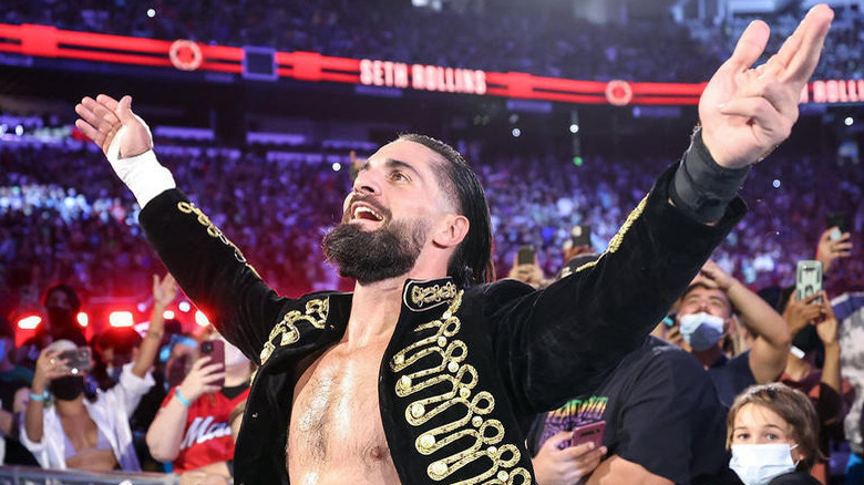 Seth Rollins dancing his way to the ring 