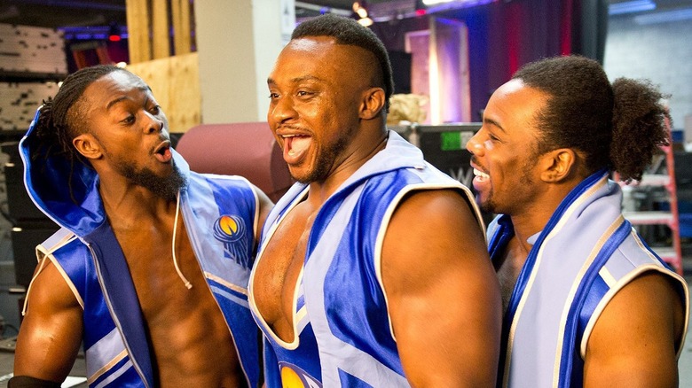 Big E, Kofi Kingston, and Xavier Woods backstage