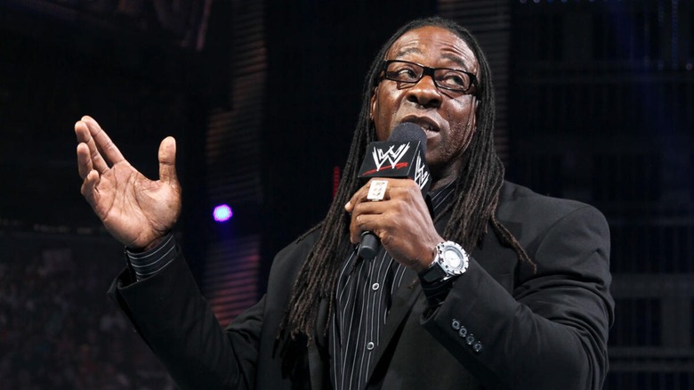 Booker T announcing his first match after being introduced as the General Manager of SmackDown