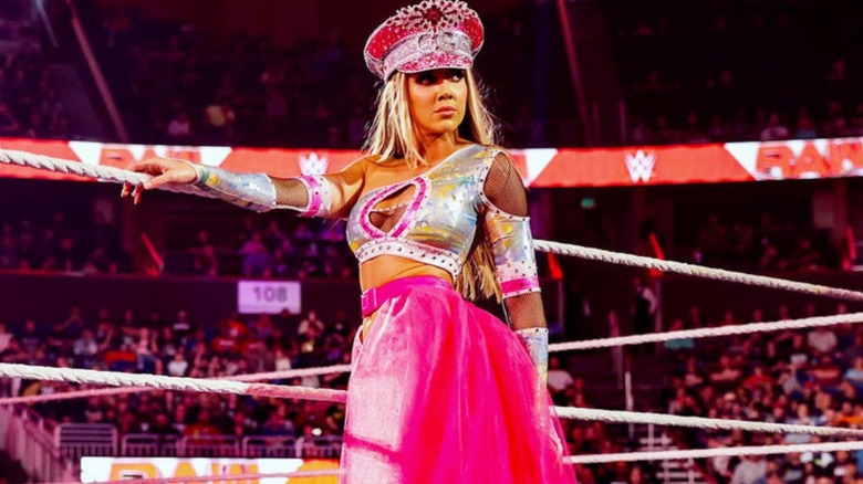 Chelsea Green stands on the ring apron in her gear before a match on "WWE Raw."