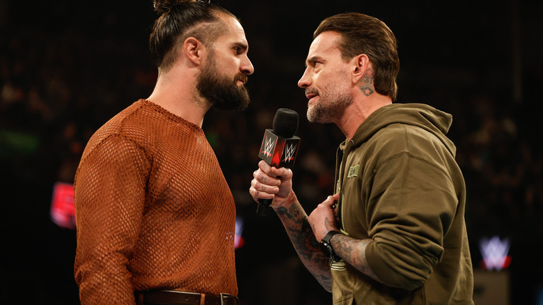 Cm Punk cutting a promo on Seth Rollins