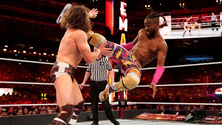 Kofi Kingston lands a kick on Daniel Bryan at WrestleMania 35