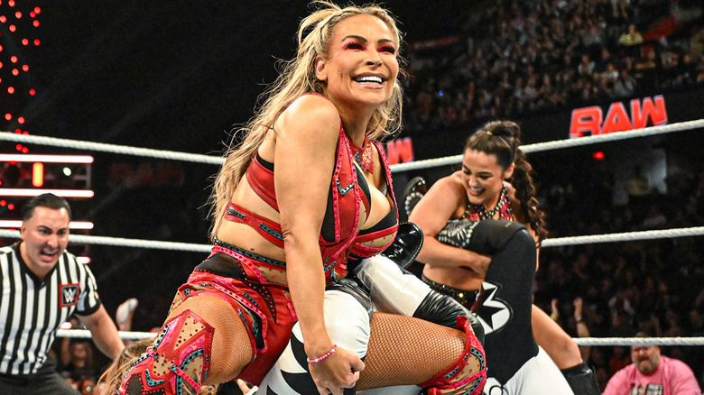 Natalya using a submission in the ring