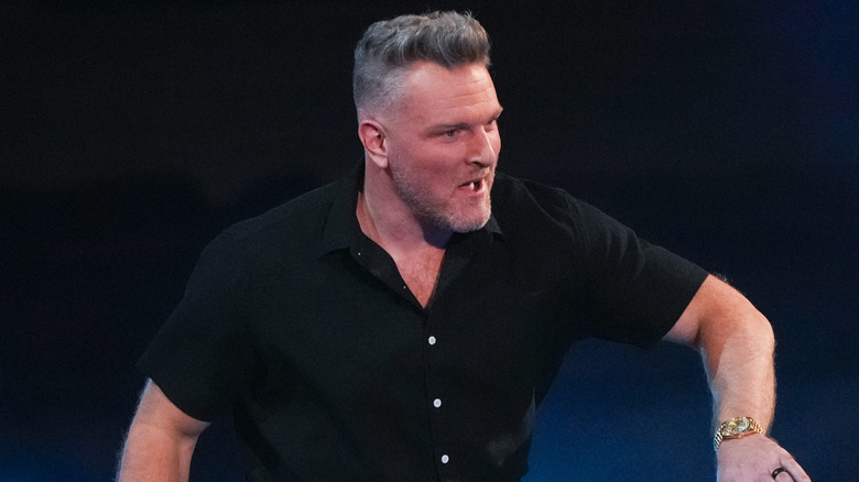 Pat McAfee is introduced during WWE Monday Night RAW at Toyota Center on March 11, 2024 in Houston, Texas.