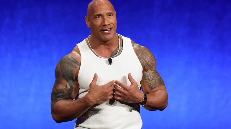 Dwayne "The Rock" Johnson speaking and gesturing