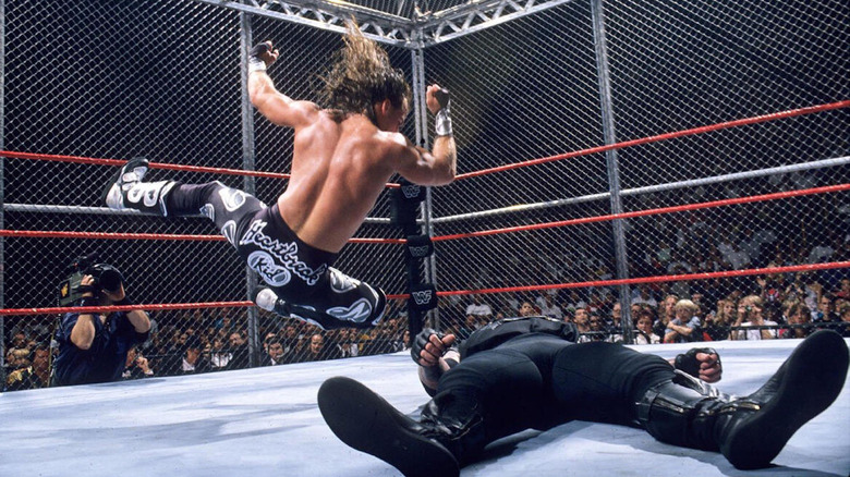 Shawn Michaels drops elbow on The Undertaker inside cage