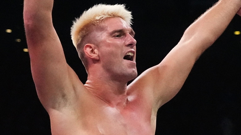 Zack Sabre Jr. with his hands raised